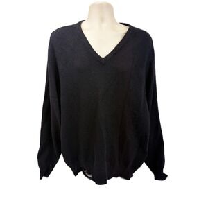 Vintage Andrew Stewart Cashmere Wool Mark Black V Neck Sweater XL Scotland 90s